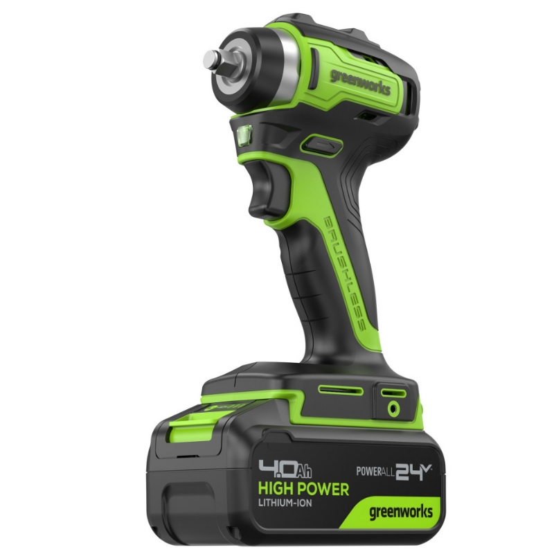 Гайковерт ударный аккумуляторный Greenworks G24IW200 24V 3803607CUB, б/щет, 3/8'', 200Нм, 1х4Ач,ЗУ,кор в Рыбинске