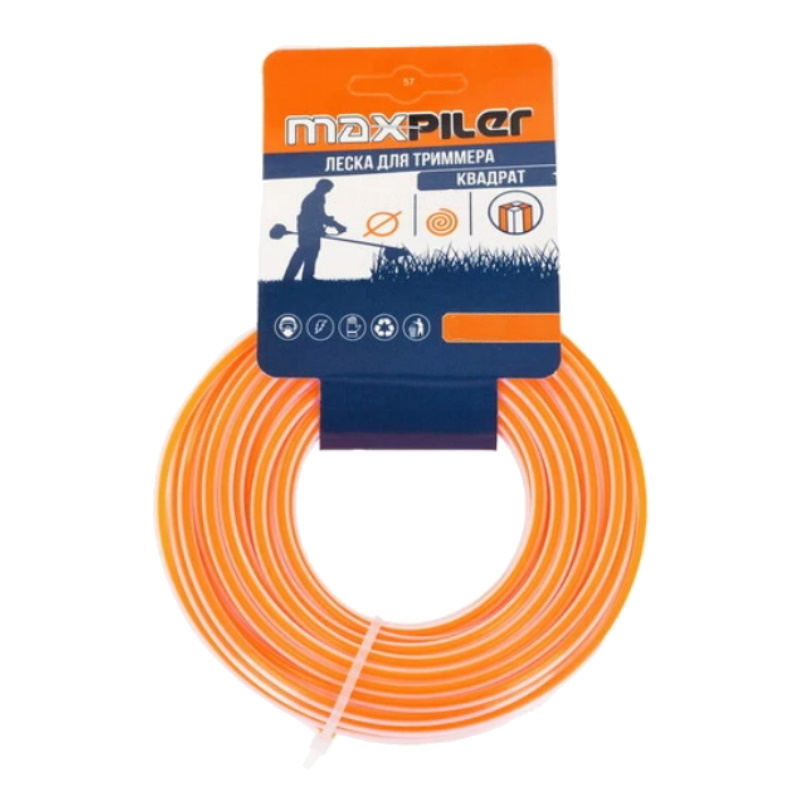 Леска для триммера Maxpiler MLB-12410Z, 2.4 мм*10 м, квадрат, бело-оранжевая, картон в Рыбинске