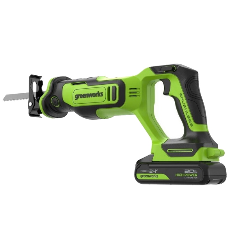 Пила сабельная аккумуляторная Greenworks GPT-BLRS-1 1200607CUA, 24V, б/щет, 0-3000 об/мин, рез 115 мм дерево, 1х2Ач, ЗУ, коробка в Угличе
