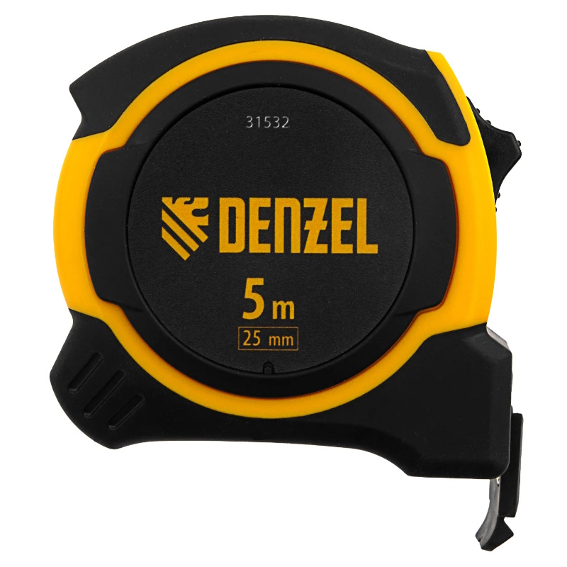 Рулетка Denzel 31532, 5мх25мм, двухкомпонентный корпус, магнитный обрезиненный зацеп