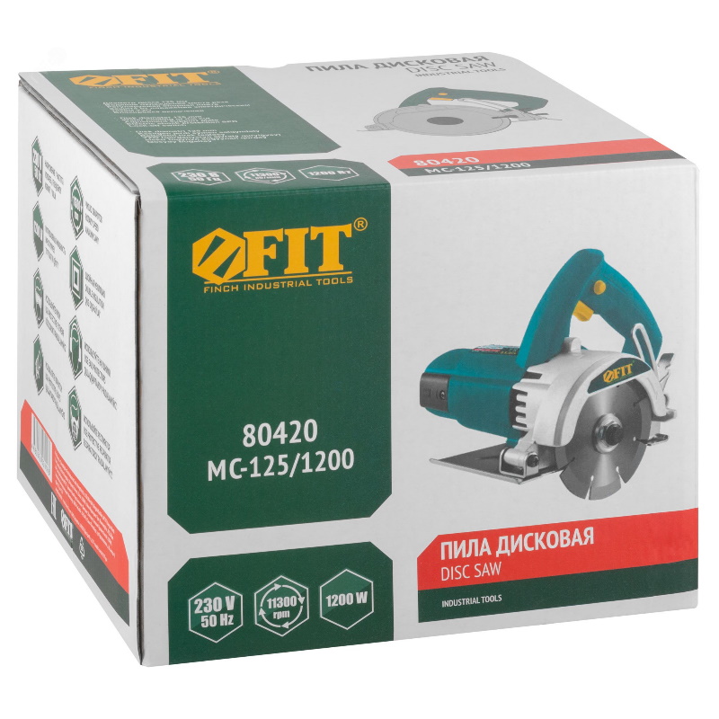 Пила дисковая Fit 80420, 1200 Вт, 11300 об/мин, 125/22,2 мм, 3,1 кг, водяное охлаждение, УЗО в Туле