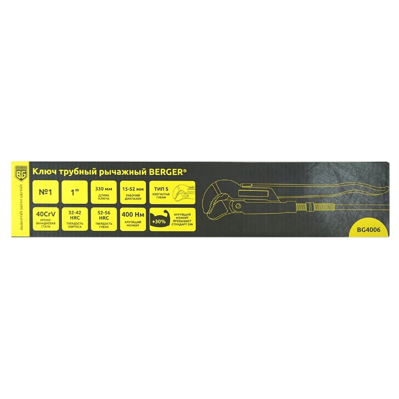 Трубный рычажный ключ Berger BG4006 1" (№1) тип S (изогнутые губки) в Костроме