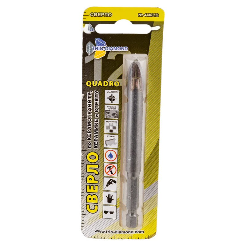 Сверло по керамике и стеклу квадро Trio-Diamond 440012 12мм