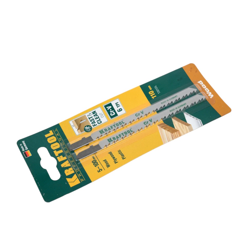 Полотна Kraftool 159512-4, T301CD, для эл/лобзика, Cr-V, по дереву, ДСП, ДВП, чистый рез, EU-хвост., шаг 4 мм, 110 мм, 2 шт в Череповце