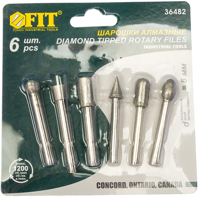 Шарошки с алмазным напылением Fit 36482 (абразивные, 6 шт, цилиндрическая)