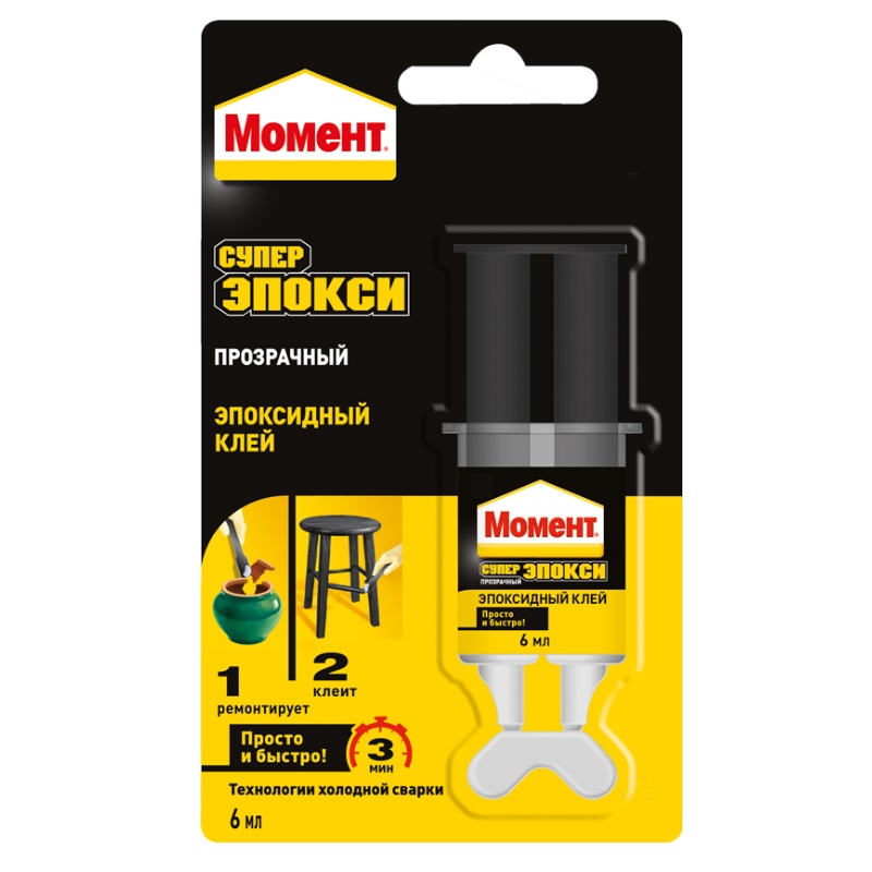 Эпоксидный клей Момент Супер Эпокси 2751325 (шприц для нанесения, 6 мл, сверхпрочный, предназначен для бетона)