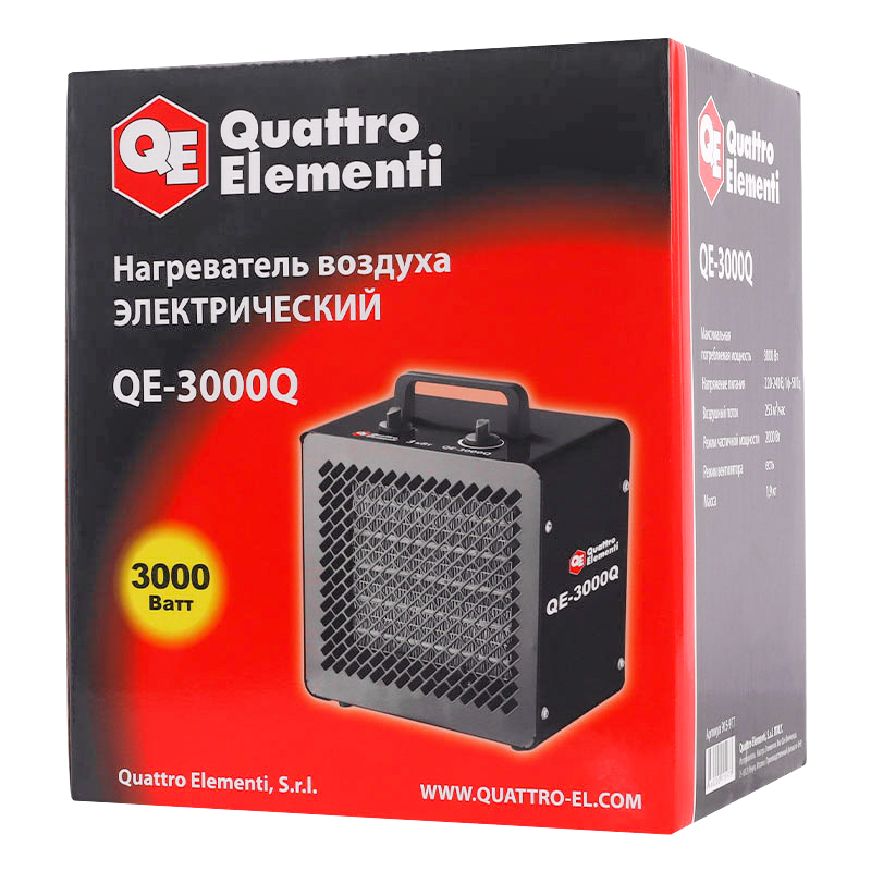 Электрический керамический тепловентилятор Quattro Elementi QE3000Q 915-977, куб, 2,0/3,0 кВт в Переславле