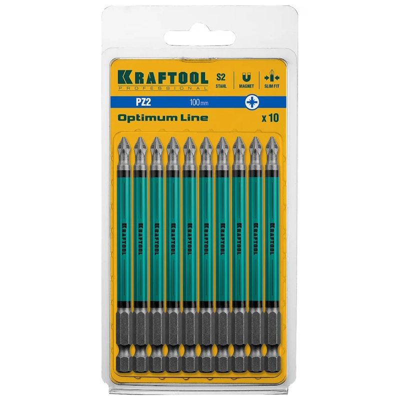 Биты Kraftool 26124-2-100-10, PZ2, тип хвостовика E 1/4", 100 мм, 10 шт в блистере