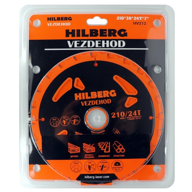 Диск пильный Hilberg Vezdehod HV212, 210х30, 24Т, 7 градусов  в Рыбинске