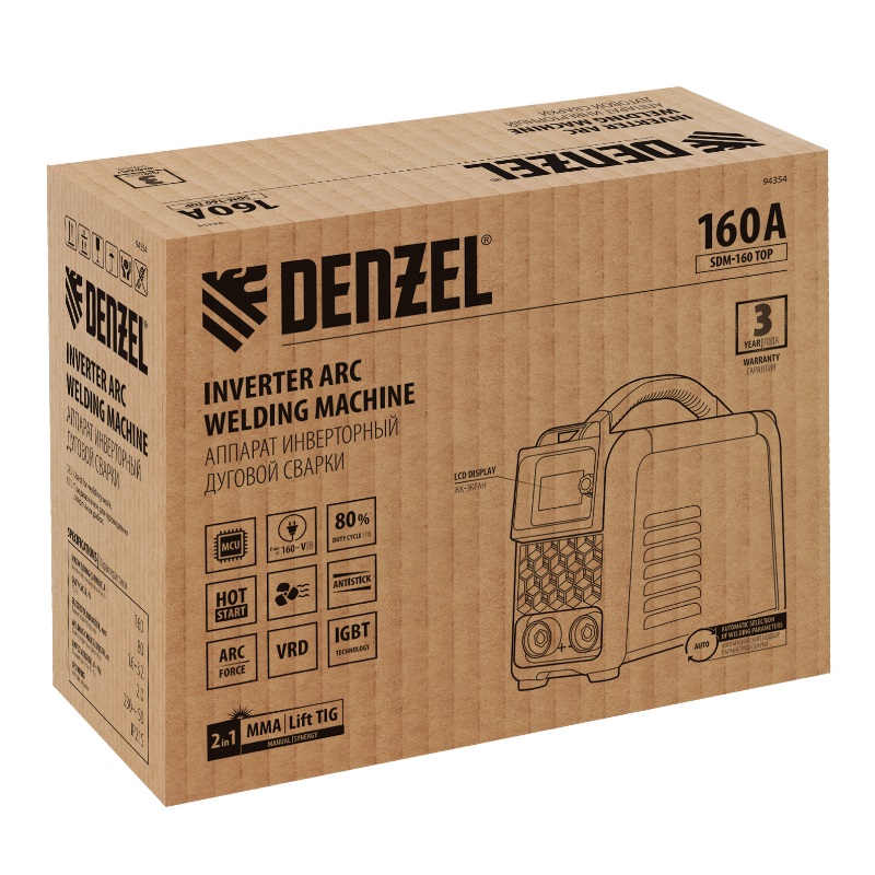 Аппарат инверторной дуговой сварки Denzel SDM-160 Top 94354 в Вологде