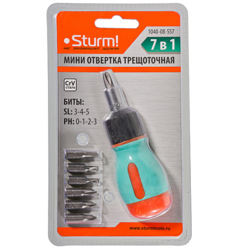 Отвертка трещоточная Sturm 1040-08-SS7 мини 7 в 1 346₽