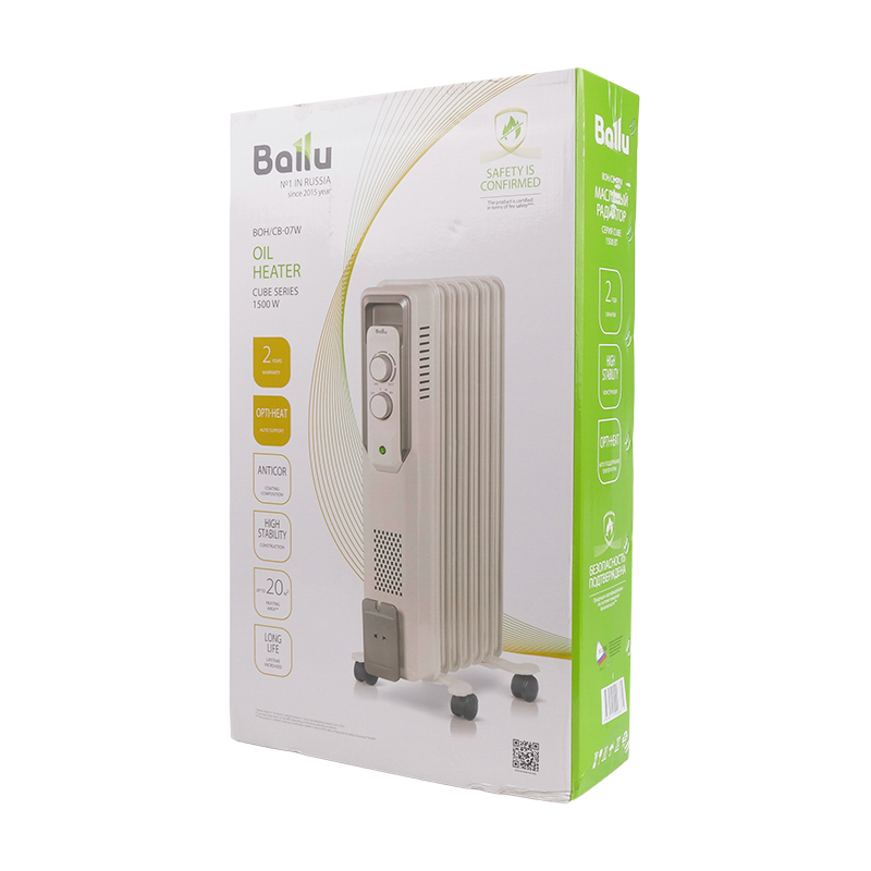 Масляный радиатор Ballu CUBE BOH/CB-07W (мощность 1500 Вт, 7 секций, механическое управление) в Вологде