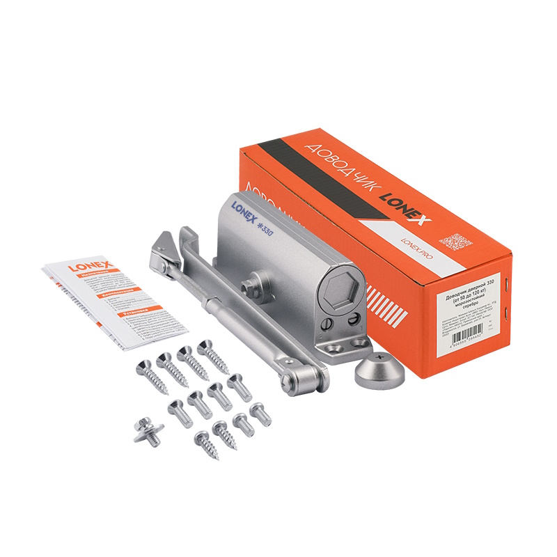 Доводчик дверной Lonex 330 20000,  от 50 до 120 кг, серебро, морозостойкий