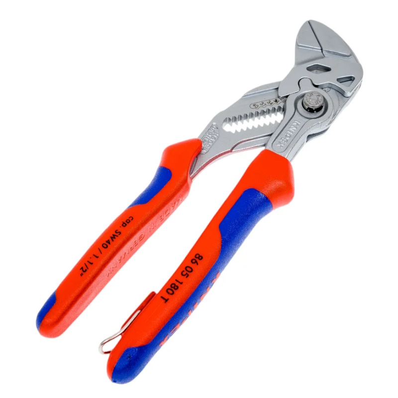 Клещи переставные-гаечный ключ Knipex KN-8605180TBK, зев 40 мм, длина 180 мм, хром, 2-компонентные ручки, проушина для страховки в Туле