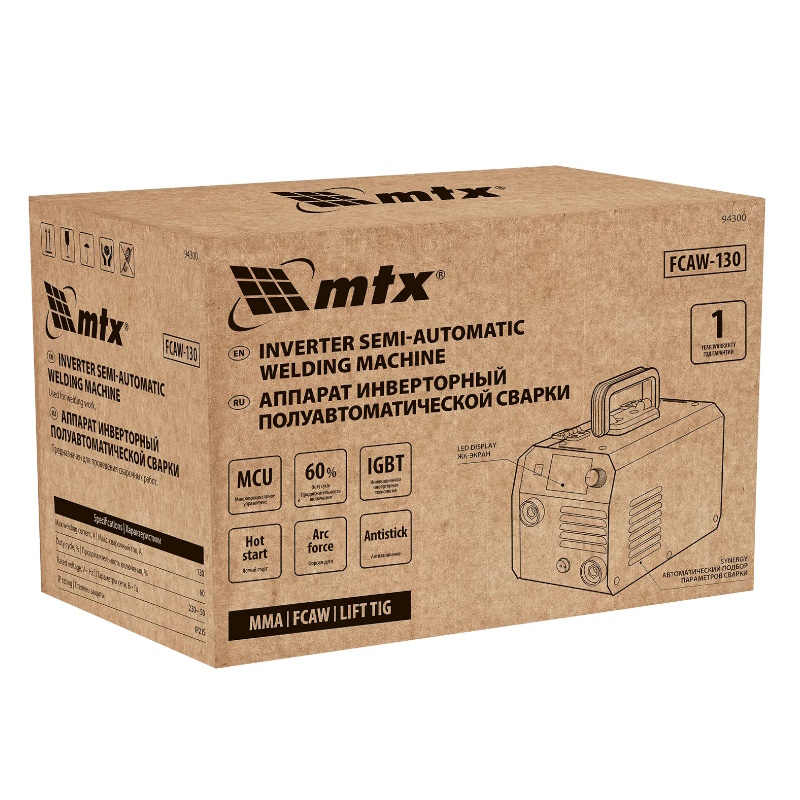 Аппарат инверторный полуавтоматической cварки MTX FCAW-130 94300, 130 А, ПВ 60%