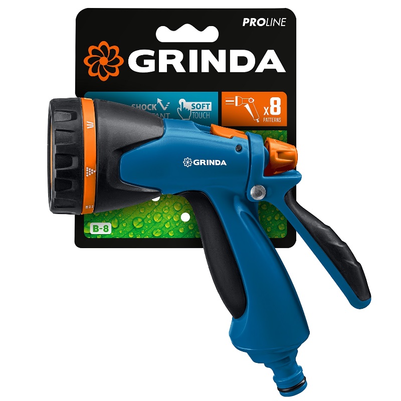 Поливочный пистолет Grinda PROLine B-8 429110, 8 режимов, курок сзади, двухкомпонентный в Кинешме
