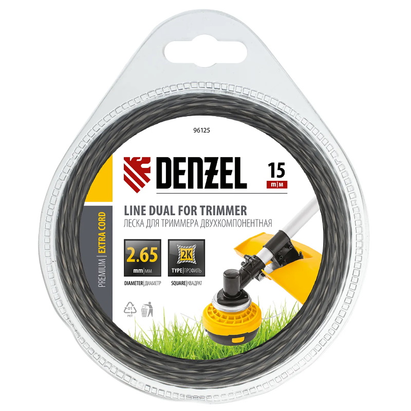 Леска для триммера Denzel EXTRA CORD 96125 двухкомпонентная квадрат 265 мм 15 м 128₽