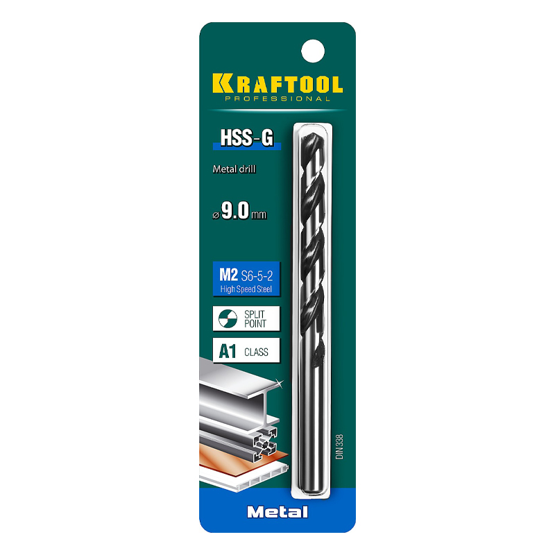 Сверло по металлу Kraftool HSS-G 9.0 х125мм, 29651-9, сталь М2(S6-5-2)  в Костроме