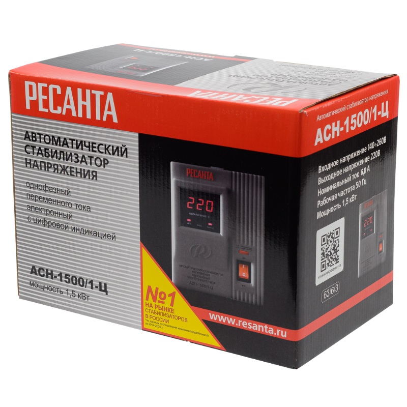 Стабилизатор напряжения Ресанта АСН 1500/1-Ц 63/6/3 на домашнюю сеть (1500вт, напольный) в Костроме