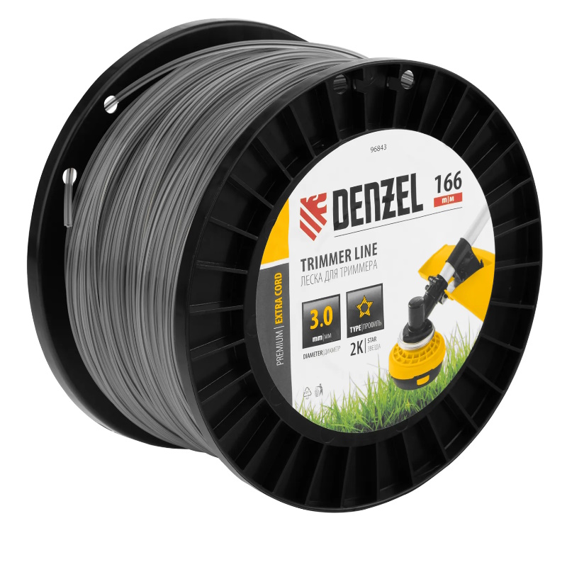 Леска для триммера Denzel EXTRA CORD 96843, двухкомпонентная, звезда, 3,0мм х 166м, на DIN катушке в Туле