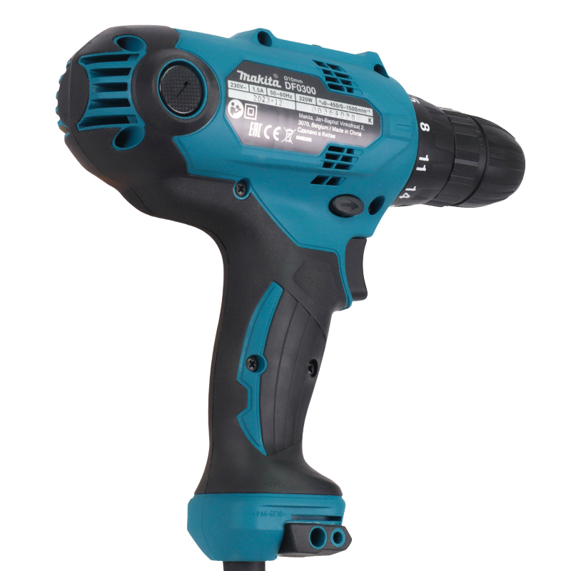 Сетевая дрель-шуруповерт Makita DF0300 (вес 1,2 кг, мощность 320 Вт, кабель 2,5 м)