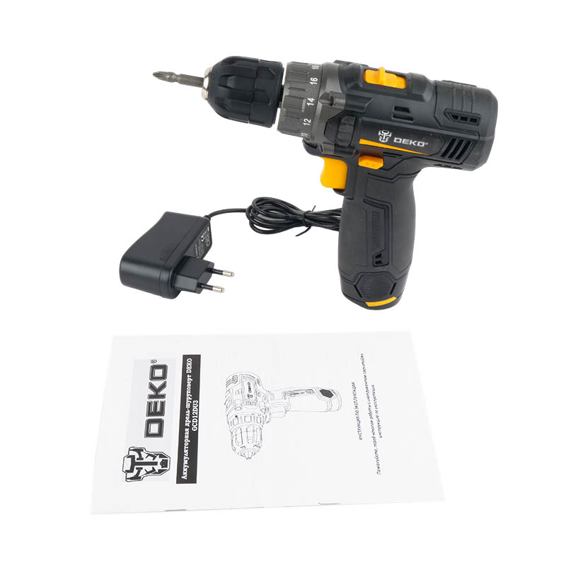Аккумуляторная дрель-шуруповерт Deko GCD12DU3 063-4096 (1,5 Ач, напряжение аккумулятора 12 В) в Коврове