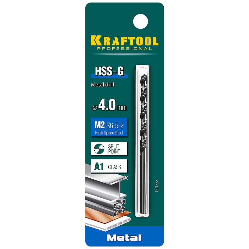 Сверло по металлу Kraftool HSS-G 4.0 х75мм, 29651-4, сталь М2(S6-5-2) в Вологде