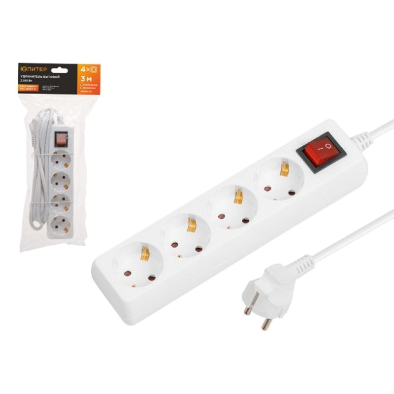 Удлинитель Юпитер JP8104-23 3 м 4 розетки 22 кВт сз выключатель ПВС 3х075 493₽