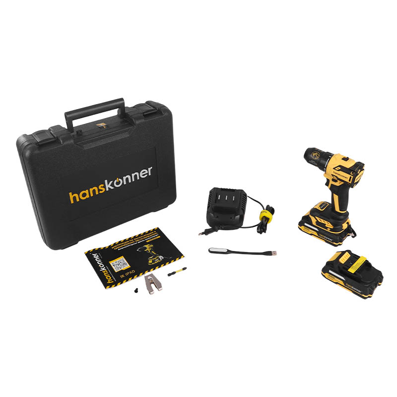 Дрель аккумуляторная Hanskonner HCD2065C, б/щ, 18В, 1BS, 60 Нм, пл.патрон, 2х2Ач (под Makita LXT), кейс