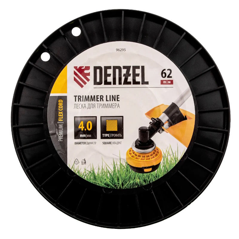 Леска для триммера Denzel FLEX CORD 96295, квадрат, 4,0мм х 62м, на DIN катушке  в Нижнем Новгороде