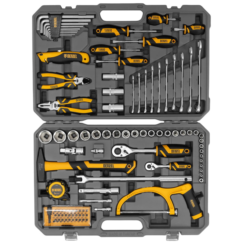 Набор инструментов Denzel 15803, 1/2", 1/4", CrV, S2, пластиковый кейс, 100 предметов в Твери