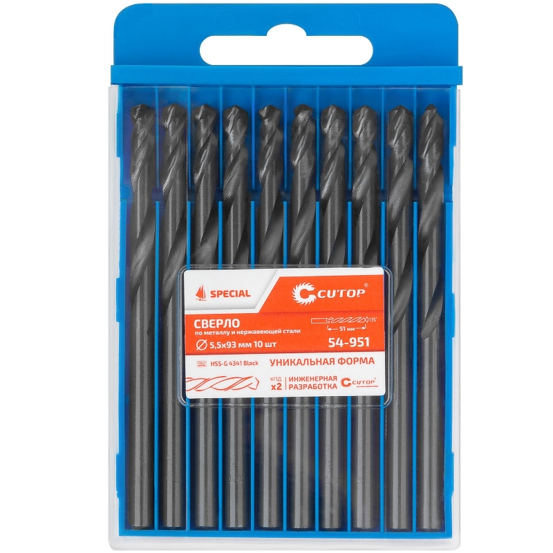Сверло по металлу Cutop Special 54-951, HSS-G, 5,5 х 93/51 мм (10 шт) в Костроме