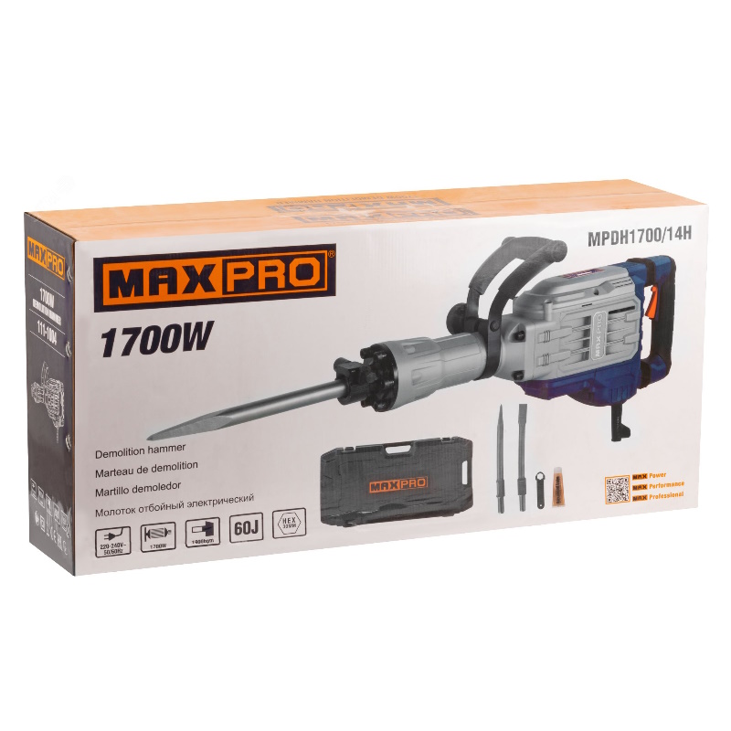 Молоток отбойный электрический  Max-Pro 85107, 1700 Вт, 1900 уд/мин, 60 Дж, 30 мм, HEX, 14 кг в Коврове