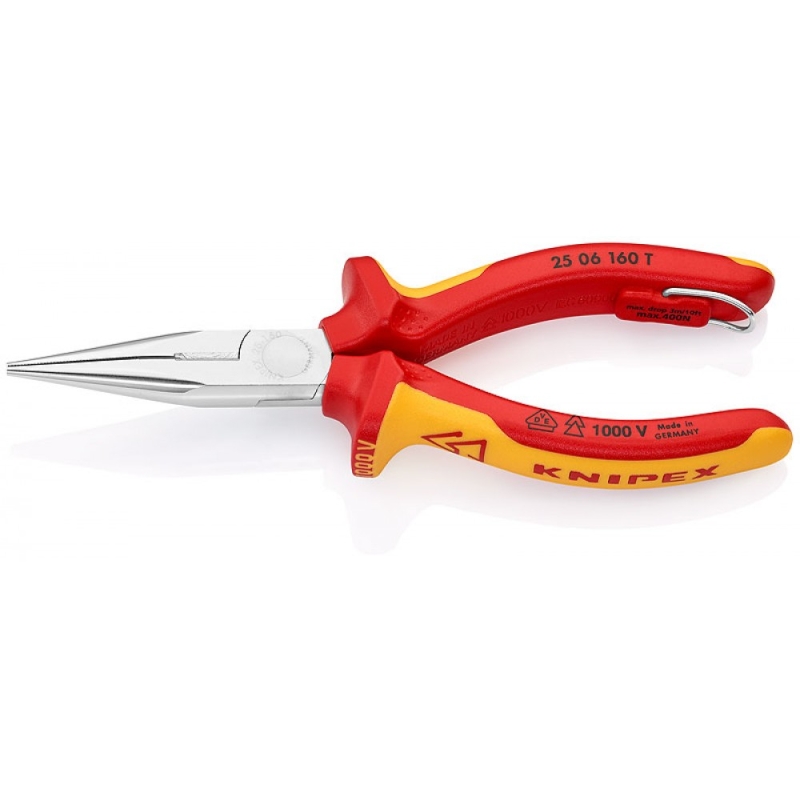 Длинногубцы Knipex KN-2506160T с режущими кромками VDE 160 мм хром 2-комп ручки проушина для страховки 4241₽