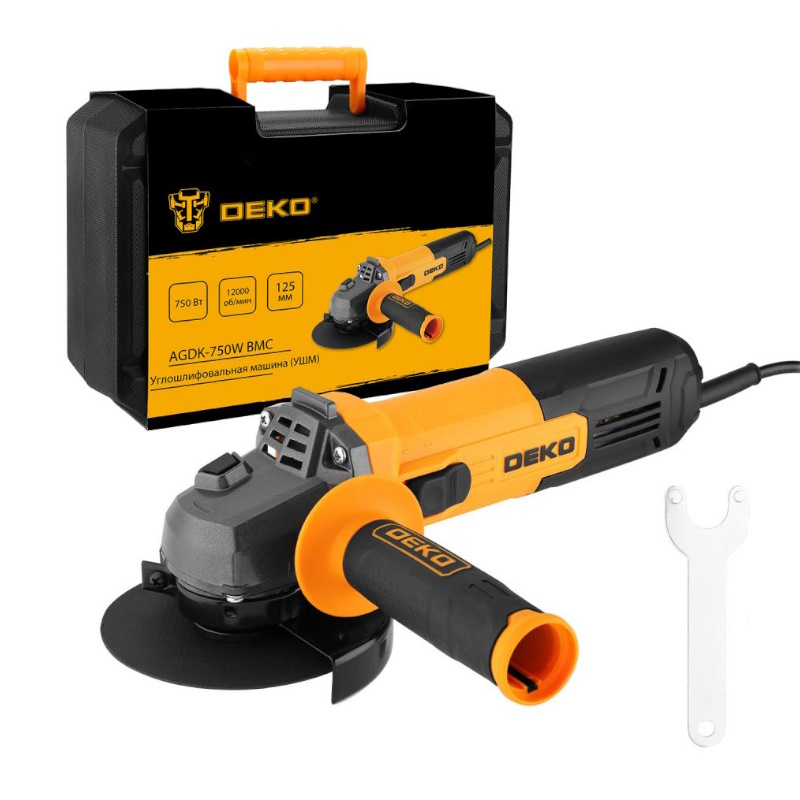 Угловая шлифмашина (болгарка) Deko AGDK-750W 084-1075, 125 мм, 750 Вт, в кейсе