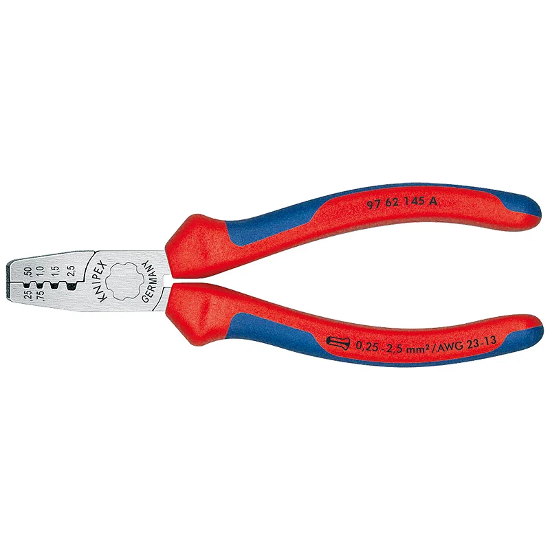 Пресс-клещи Knipex KN-9762145A 4 гнезда контактные гильзы DIN 46228 14 025-25 мм 145 мм 2-комп ручки 5872₽