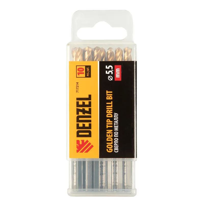 Сверло по металлу Denzel 717214, 5,5 мм, HSS-Tin, Golden Tip, 10 шт. в Угличе