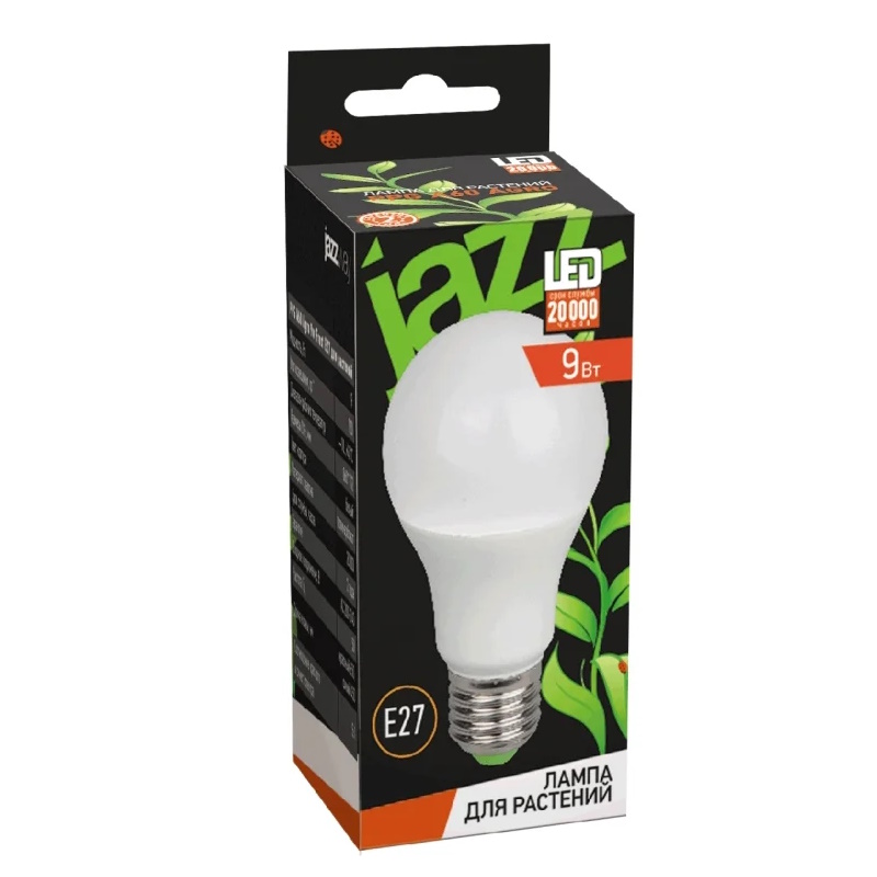 Лампа светодиодная Jazzway PPG A60 Agro 5002395 431140, 9Вт, A60 грушевидная, матовая, E27, IP20, для растений в Туле