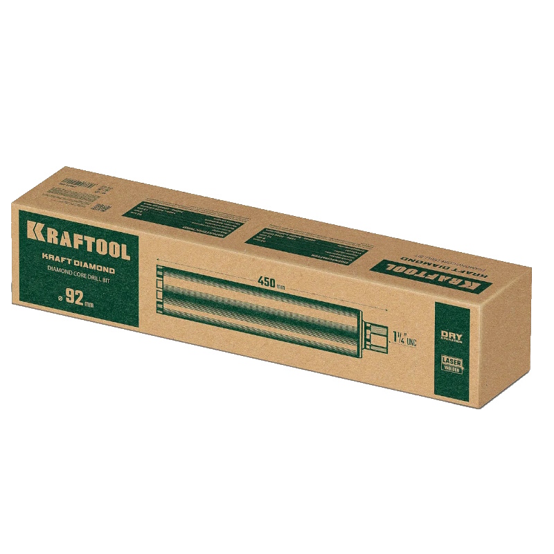 Коронка алмазного бурения по железобетону Kraftool DIAMOND 29825-092, D92мм, 450 мм, 1 1/4″, лазерная сварка сегментов  в Туле