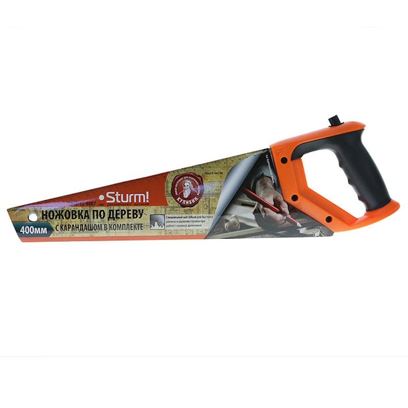 Ножовка для мокрого дерева Sturm 1060-12-4007, с карандашом, 400 мм, 7-8TPI, 3D, серия Кулибин в Угличе