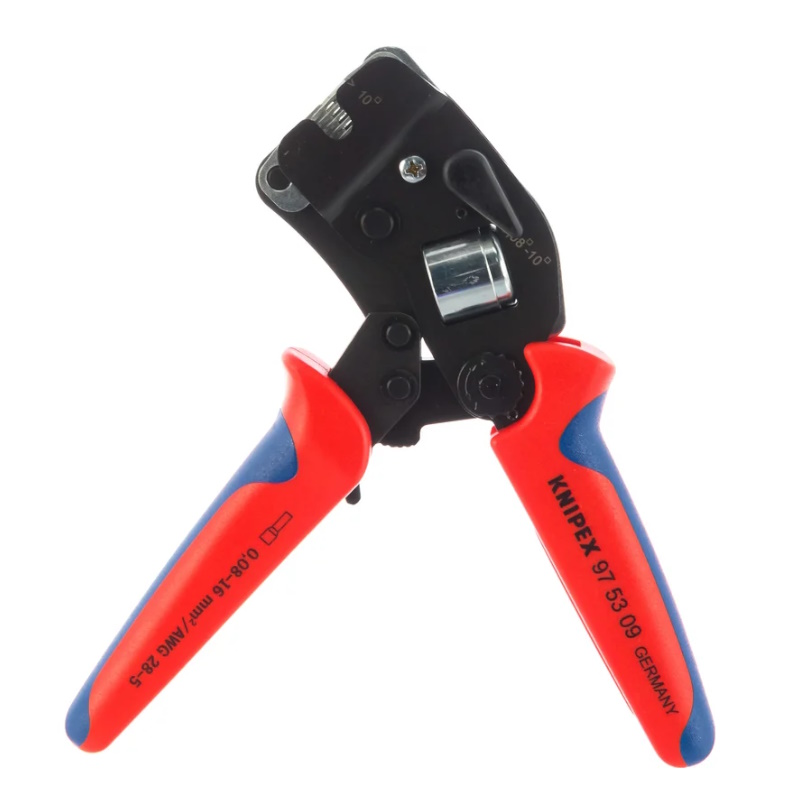 Пресс-клещи для контактных гильз Knipex KN-975309, DIN 46228 1+4, обжим: квадрат, торцевые, 1 гнездо, 0.08-10 + 16 мм²