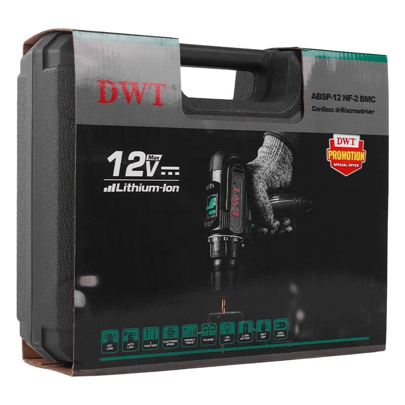 Аккумуляторная дрель-шуруповерт DWT ABSP-12 NF-2 BMC, 12V, 12В/2Ач Li-ion, 24 Нм, 2 скорости, 0-400/0-1350 об/мин, 2 АКБ ЗУ во Владимире