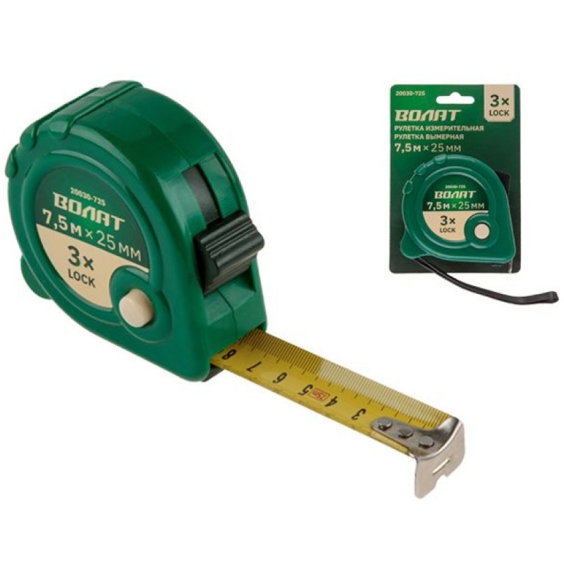 Рулетка Волат 20030-725 75м25мм пластиковый корпус бытовой 231₽