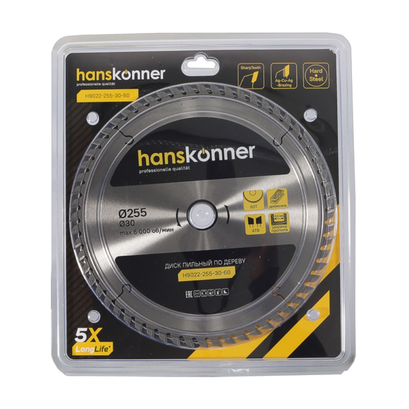Пильный диск по дереву Hanskonner H9022-255-30-60 (255x30 мм, 60 зубьев) в Угличе