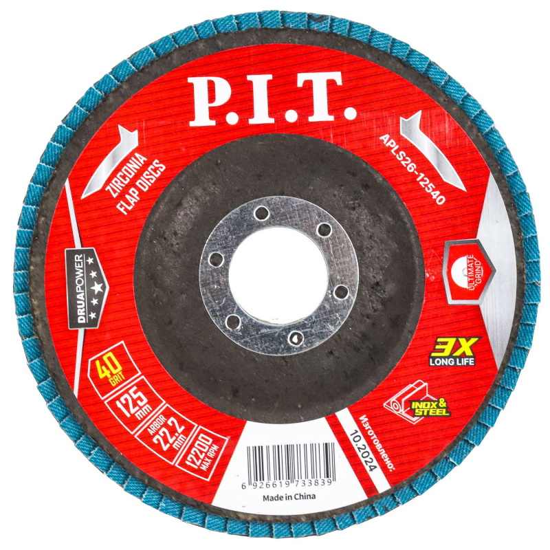 Круг лепестковый шлифовальный P.I.T. ZA40 DRUA APLS26-12540, 125x22,2 мм, циркониевый корунд во Владимире