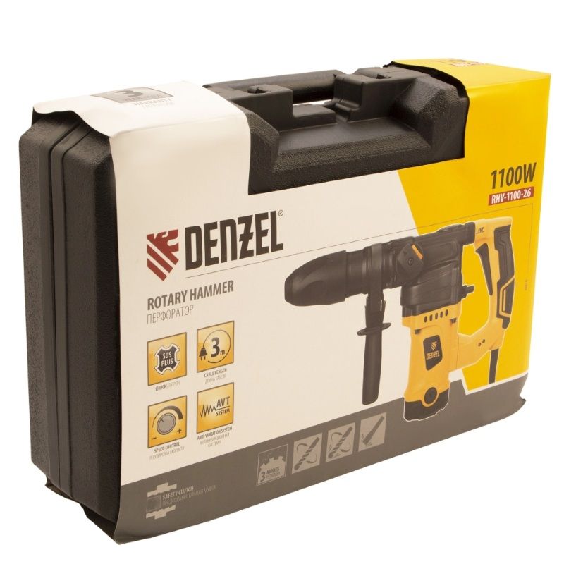 Перфоратор Denzel RHV-1100-26 26610 в кейсе, с защитной муфтой, с виброзащитой