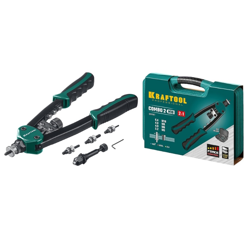 Комбинированный компактный двуручный заклепочник в кейсе Kraftool Combo2-M10 31181