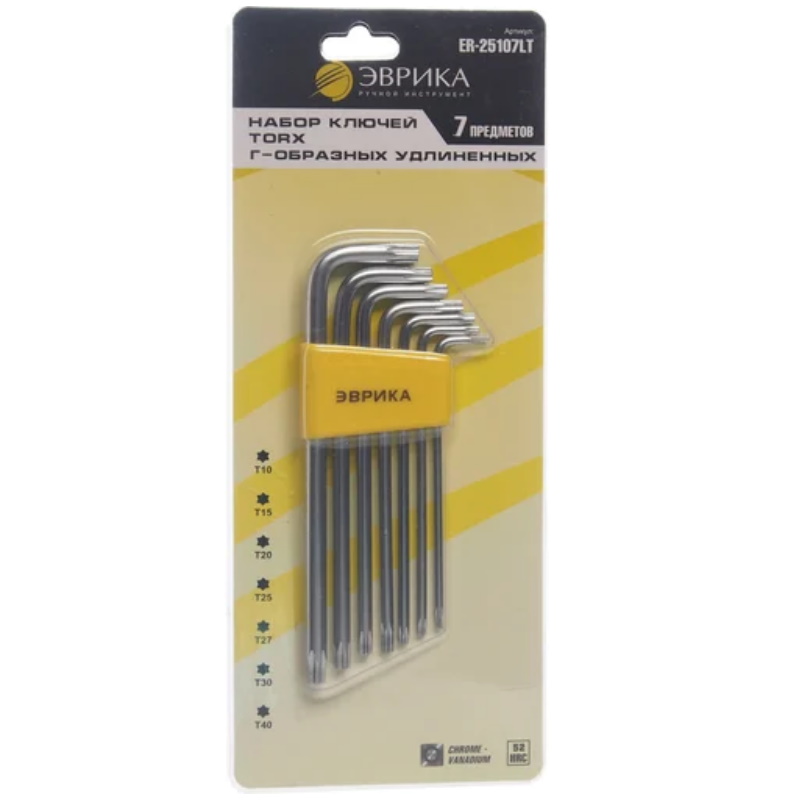 Набор ключей TORX Эврика ER-25107LT, Г-образных, удлиненных, T10-T40, 7 предметов во Владимире