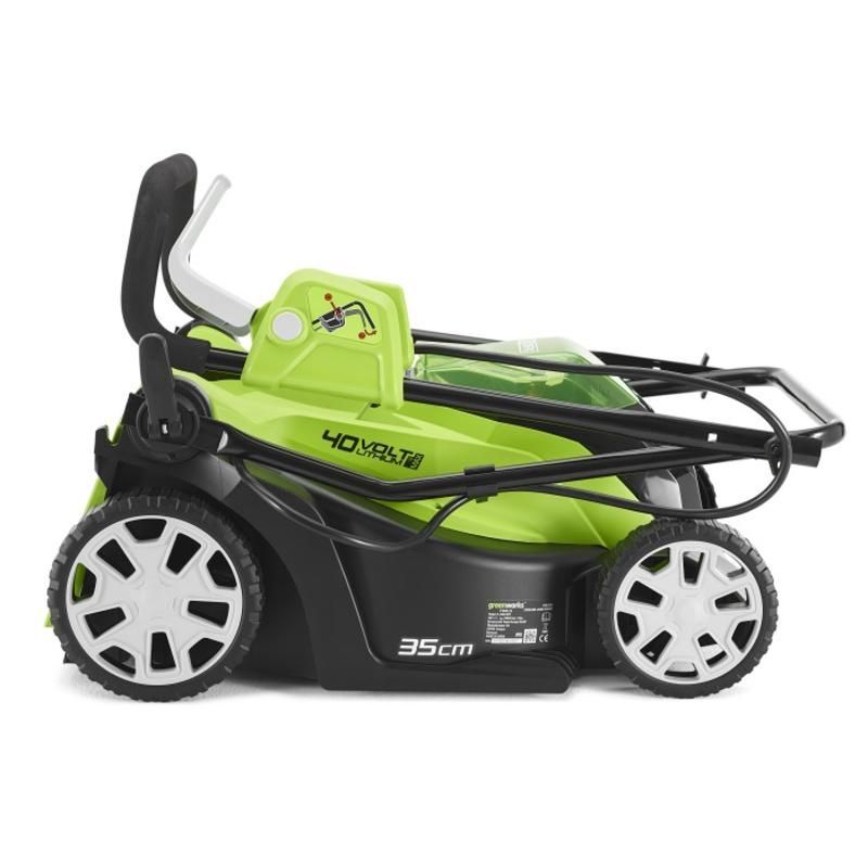 Аккумуляторная газонокосилка Greenworks G40LM35K4 (40В, 35см, ЗУ, мягкий травосборник)