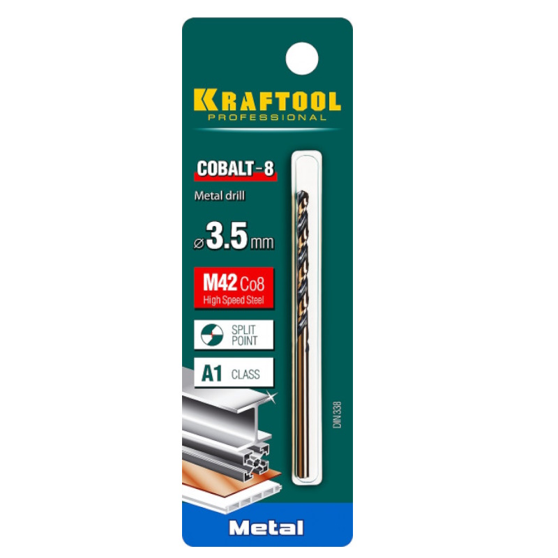Сверло по металлу Kraftool COBALT-8 29656-3.5, 3.5 х 70 мм, сталь М42, HSS-Co(8%) в Костроме